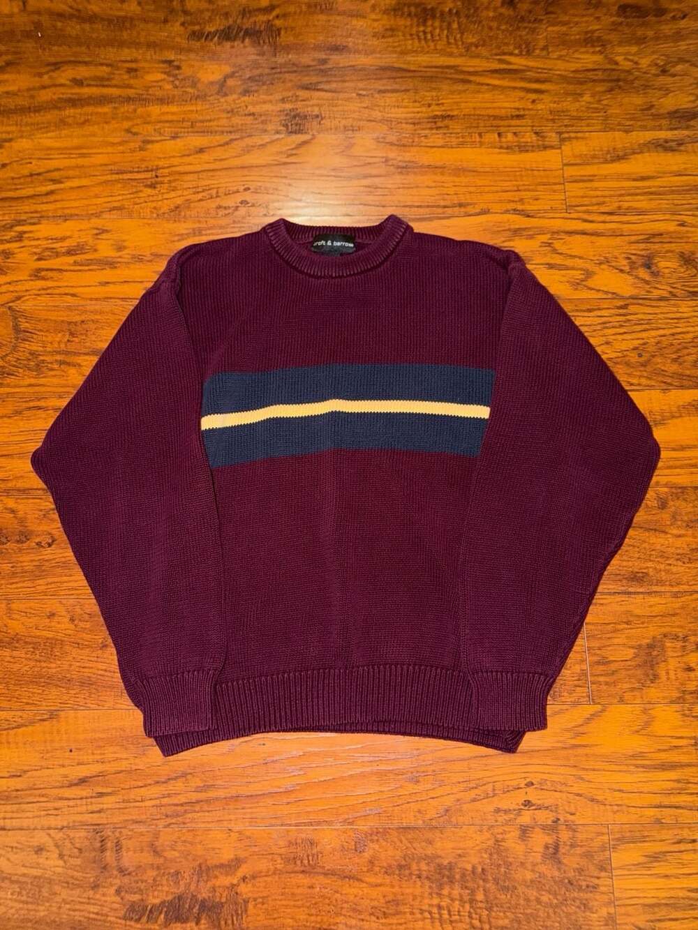 Croft & Barrow Sweater Size XL Maroon Navy Blue White Stripe Knit Crewneck